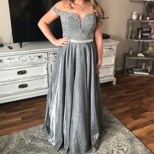Silver Metallic glitter ball gown dress petite 4 6